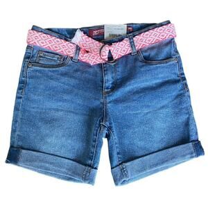 Shorts Girls Arizona Jean Company Midi Cuffed Denim pockets pink belt 12 NWT
C